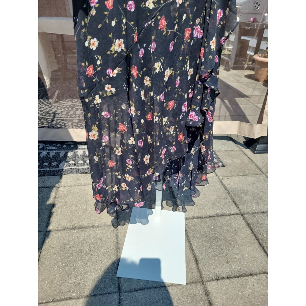 Guess Darcelle Whimsy Floral Printed Black Long Sleeve Ruffled Dress Size: 6 - Picture 7 of 9